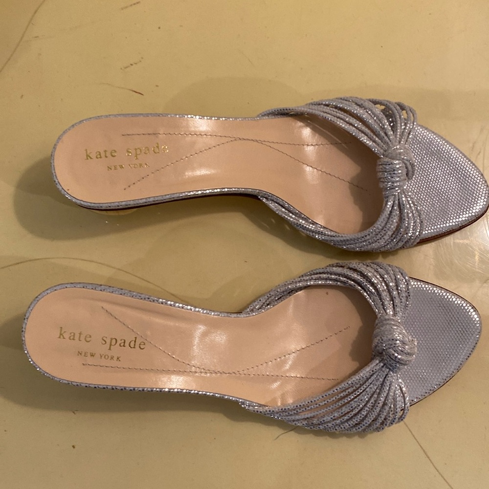Kate Spade Silver Sequin Globe Heel.  Size 7.5. ‎ 2” Heel. Box not Included